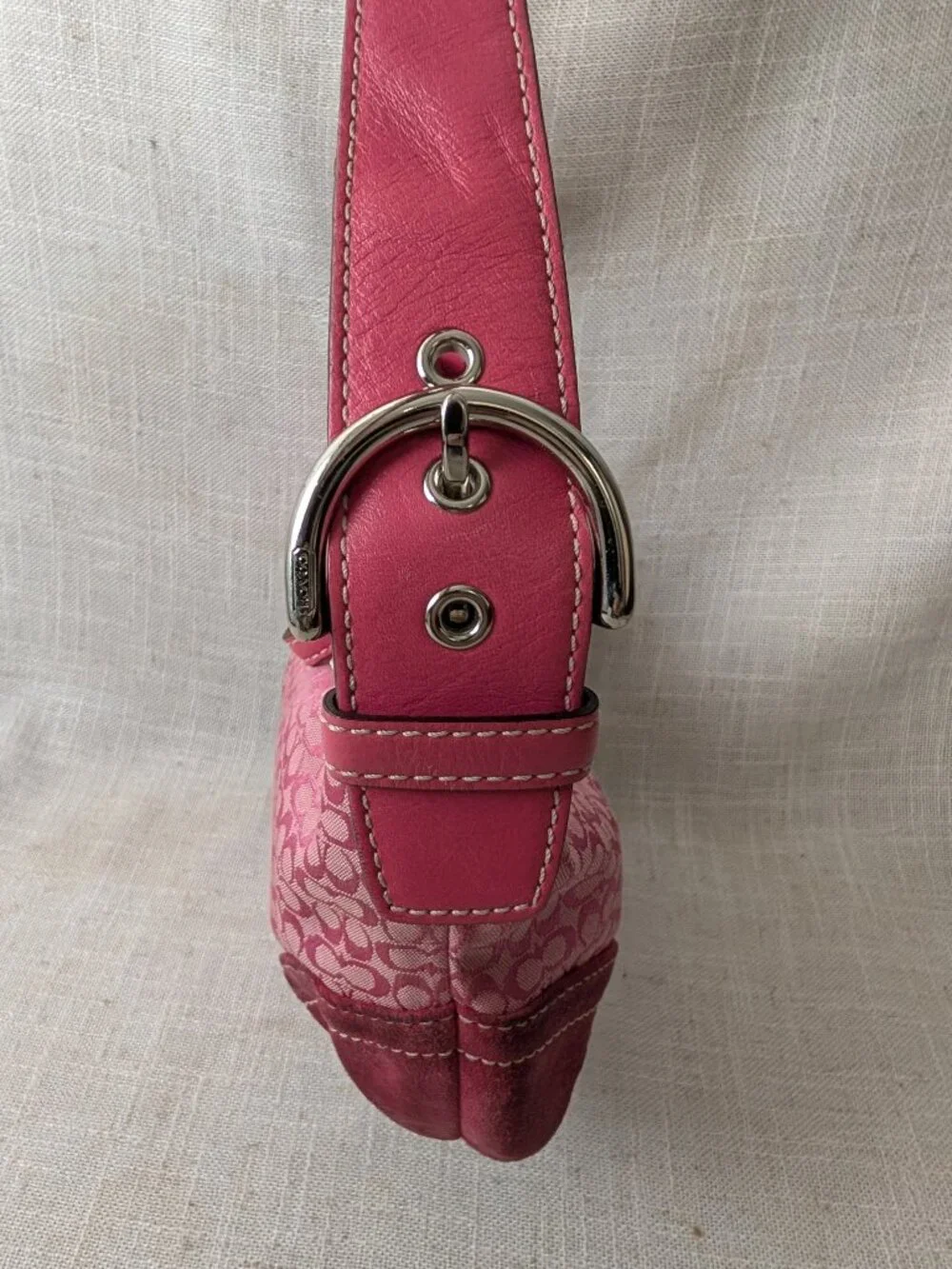 Vintage Coach 6351 Pink Hobo Signature Suede Shoulder Bag